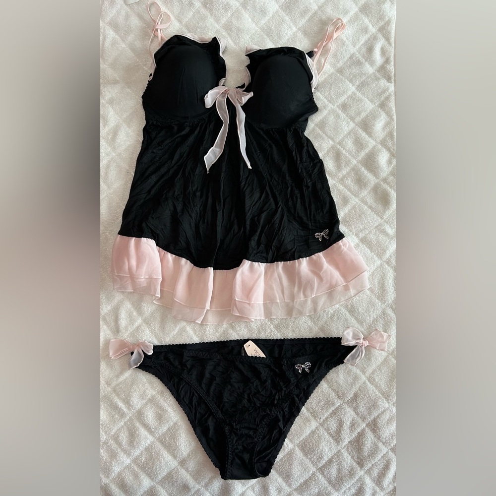 Victoria's Secret Babydoll Slip Lingerie 2 Piece Set Size L/ 36C NWT